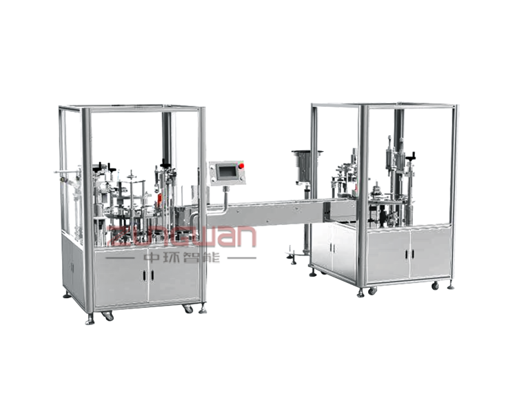 ZHX-XSX全自动香水灌装旋压盖贴标生产线